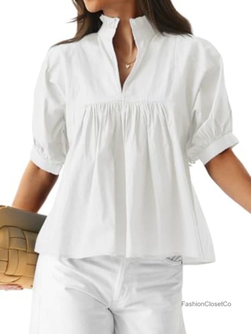 Women's Babydoll Peplum Top Blouse with Puff Sleeves Soft Cotton Loose Fit